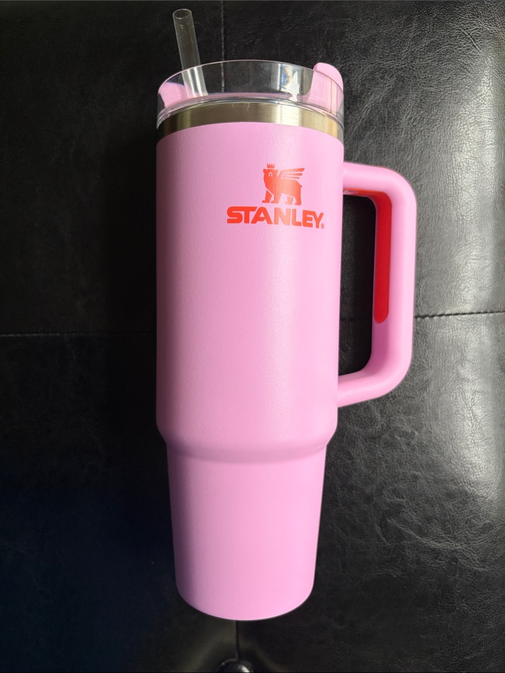 Stanley Pink Travel Tumbler with Handle and Clear Lid - Picture 1 of 6